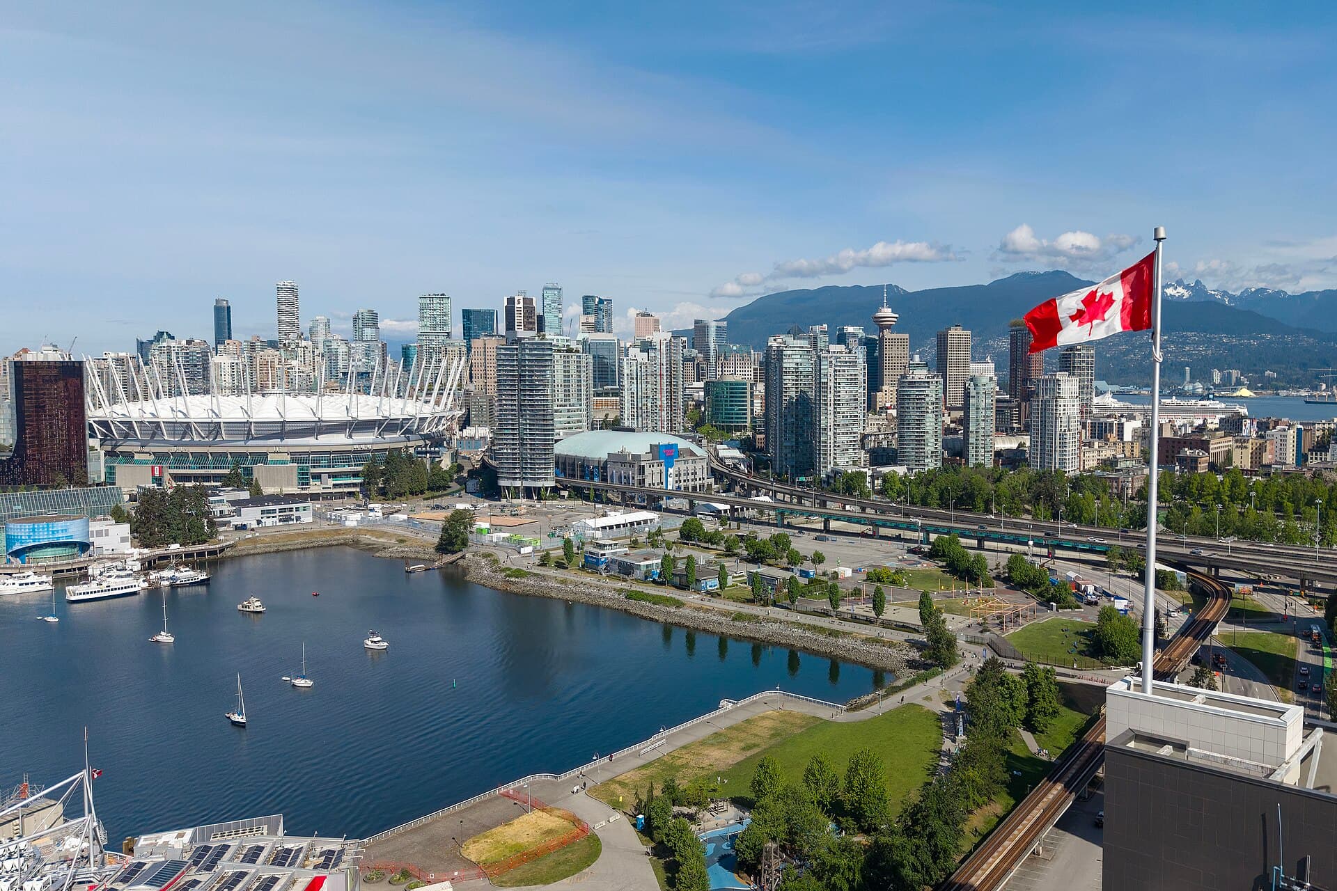 Downtown Vancouver skyline with the North Shore mountains behind
